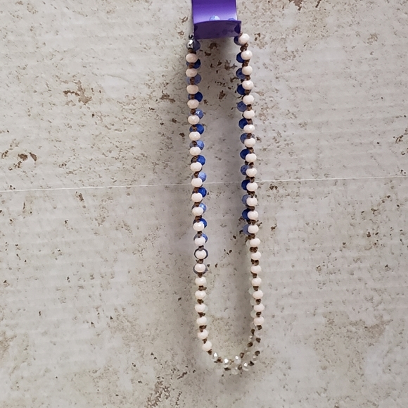 Glass Bead Tri Color Ombré Geometric Beads Long Necklace - Picture 9 of 10